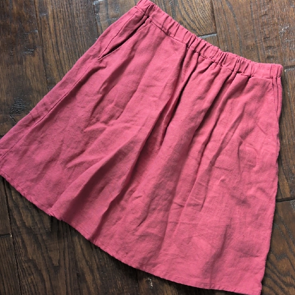 MEETRA LINEN I Raspberry Pull-On A-Linen Linen Maranon Short Skirt, M - Picture 5 of 10